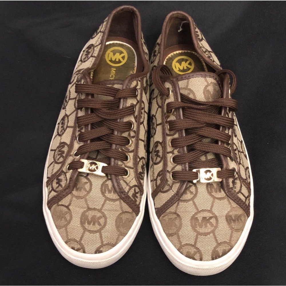 Michael Kors Brown Logo Canvas Lace-Up Sneakers